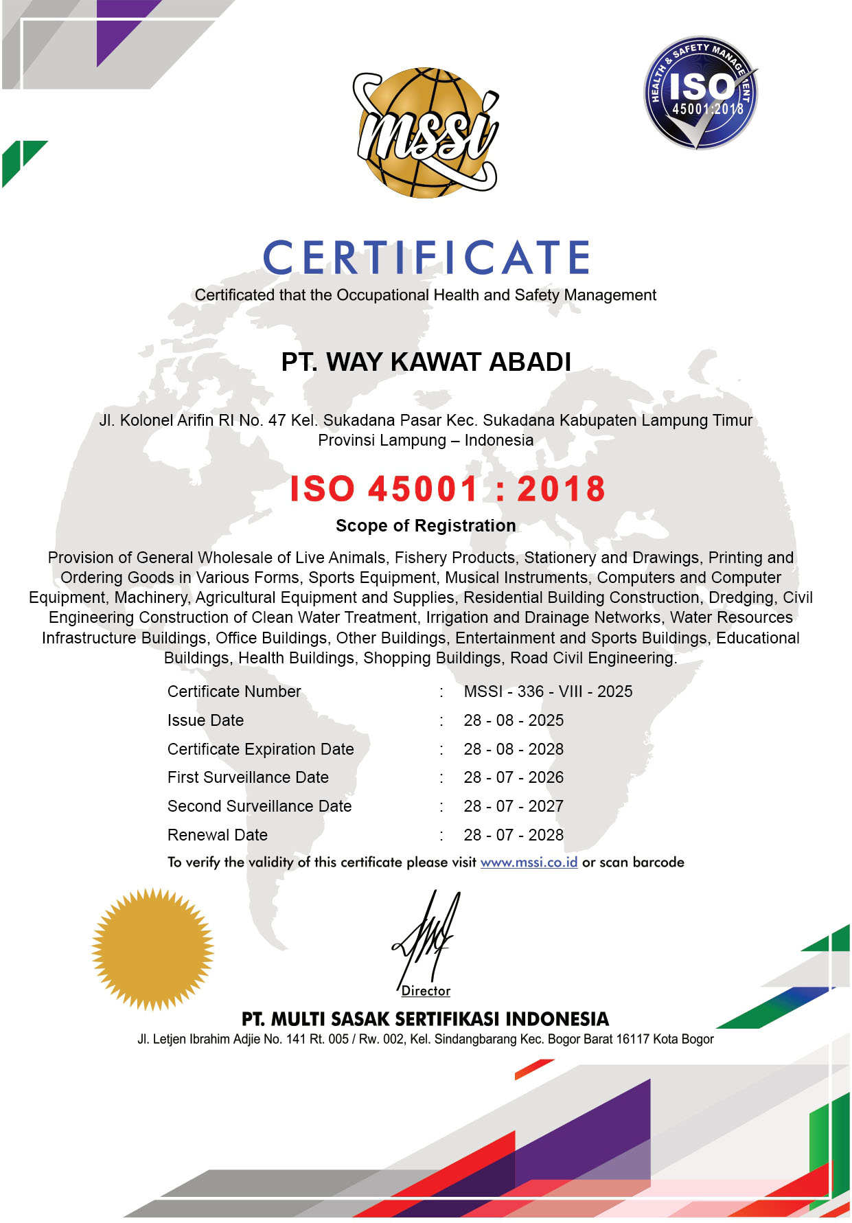 PT. WAY KAWAT ABADI ISO 45001 – mssi certification